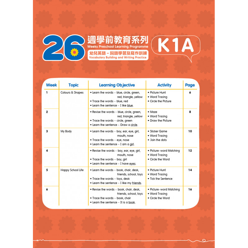 【多買多折】26週學前教育系列：幼兒英語 - 詞語學習及寫作訓練 K1A